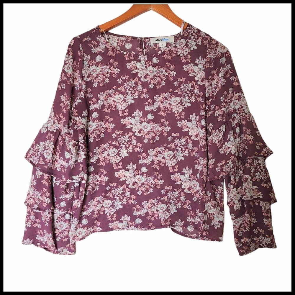 Alice Blue Floral Ruffle Bell Sleeve S Small Purple